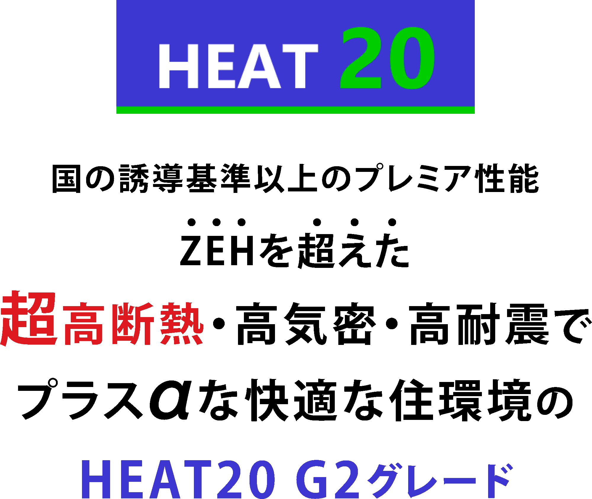 【HEAT20】国の誘導基準以上のプレミア性能、ZEHを超えた超高断熱・高気密・高耐震でプラスαな快適な住環境の「HEAT20 G2」グレード。